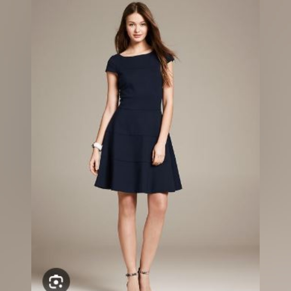 Banana Republic Navy Blue Cap Sleeve Fit & Flare Mini Dress Ponte Knit - Size 6P